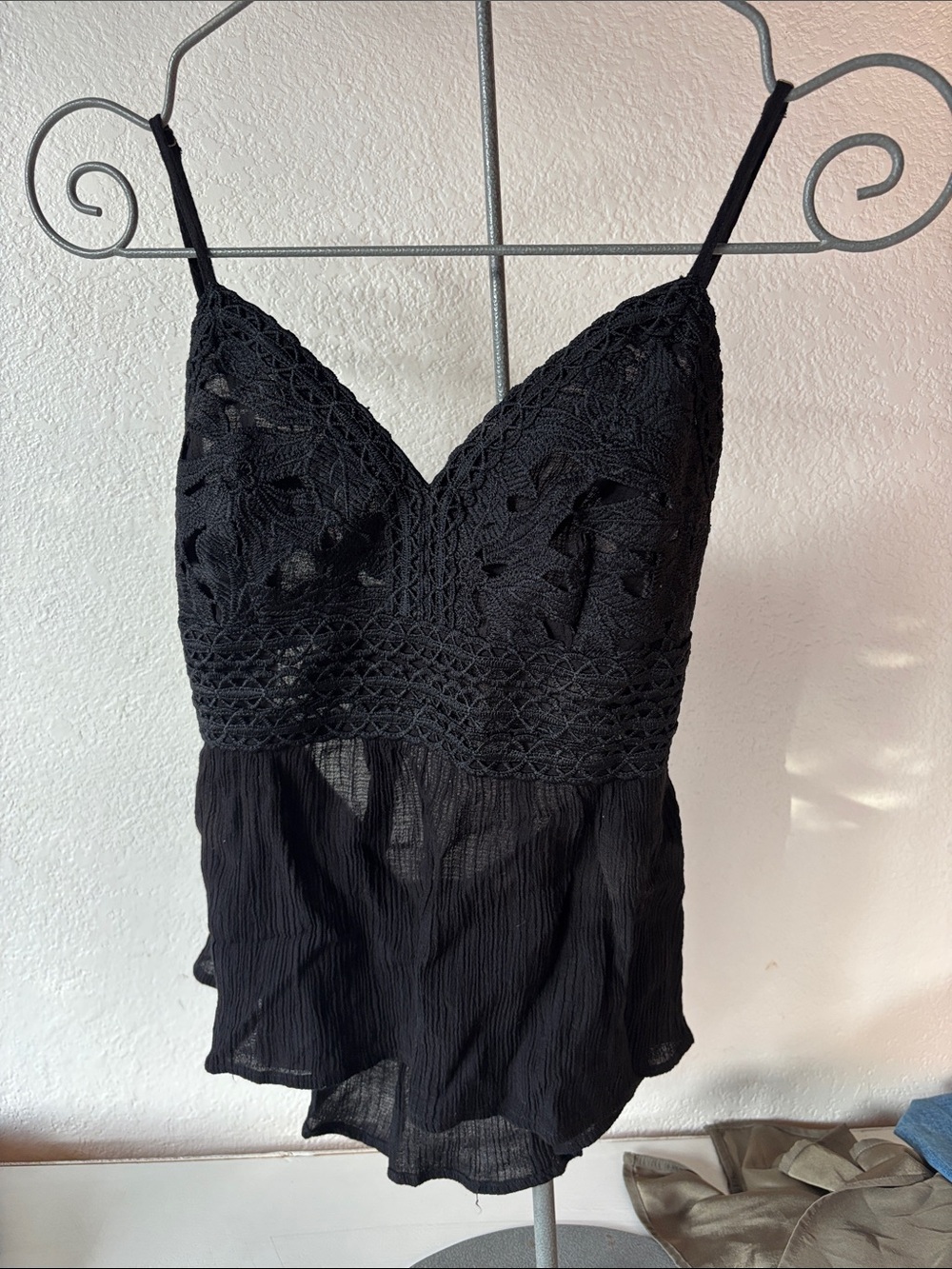 Shyanne Black Crochet Bust Cami Top